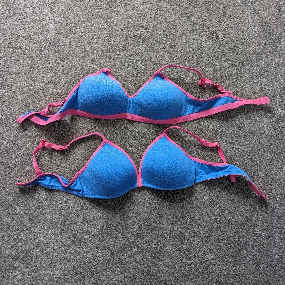 Hanes Bra Blue Pink Cotton Size 36A